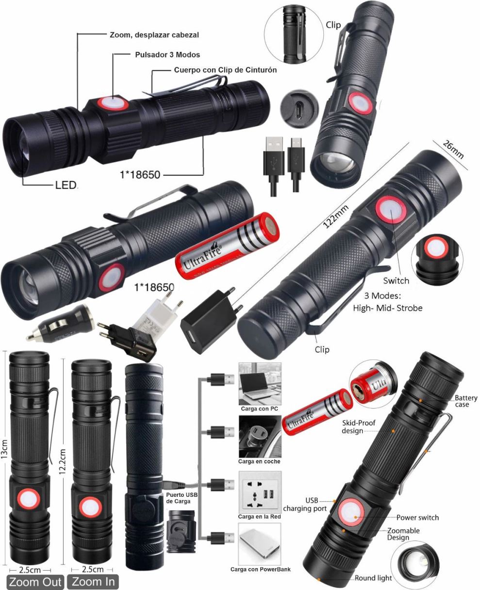 Linternas USB-Zoom SR180